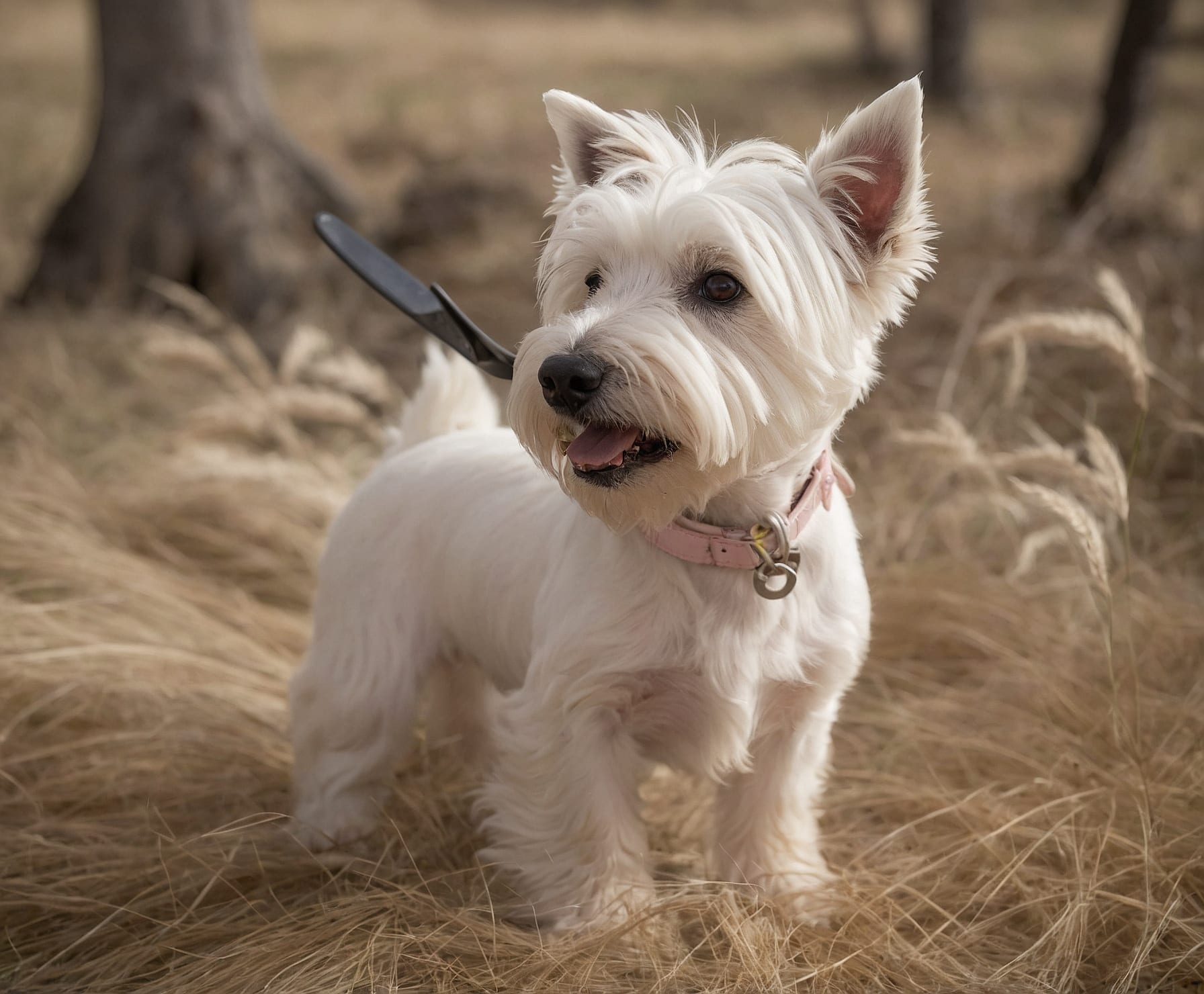 Corte de pelo estilo Westie en perro feliz.