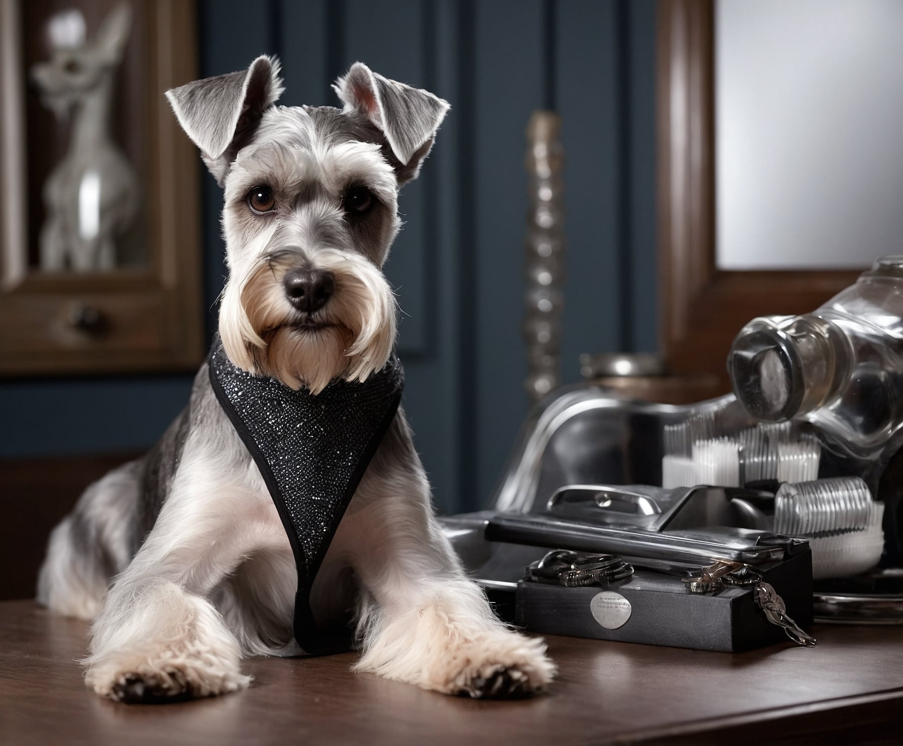 Schnauzer con pelaje cuidado y estilo mejorado.